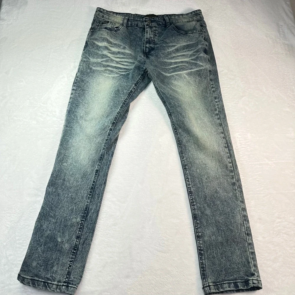 Rocawear Skinny‎ Jeans Mens 34x32 Blue Acid Wash Stretch Denim Streetwear - Picture 2 of 16
